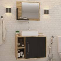 Armário de Banheiro com Cuba e Espelho 1 Porta 2 Prateleiras Carvalho/Preto ônix 13687 - Compace Armário de Banheiro com Cuba e Espelho 1 Porta 2 Prateleiras Carvalho/Preto ônix 13687 - Compace