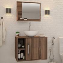 Armário de Banheiro com Cuba e Espelho 1 Porta 2 Prateleiras Nogal 13688 - Compace