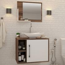 Armário de Banheiro com Cuba e Espelho 1 Porta 2 Prateleiras Nogal/Branco Chess 13689 - Compace