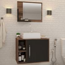 Armário de Banheiro com Cuba e Espelho 1 Porta 2 Prateleiras Nogal/Preto ônix 13687 - Compace Armário de Banheiro com Cuba e Espelho 1 Porta 2 Prateleiras Nogal/Preto ônix 13687 - Compace