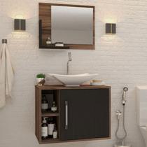 Armário De Banheiro Com Cuba E Espelho 1 Porta 2 Prateleiras Nogal/preto ônix 13689 - Compace