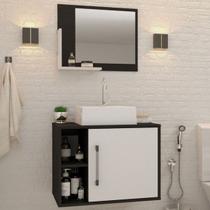 Armário de Banheiro com Cuba e Espelho 1 Porta 2 Prateleiras Preto ônix/Branco Chess 13687 - Compace