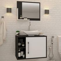 Armário De Banheiro Com Cuba E Espelho 1 Porta 2 Prateleiras Preto ônix/branco Chess 13689 -