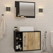 Armário de Banheiro com Cuba e Espelho 1 Porta 2 Prateleiras Preto ônix/Carvalho 13687 - Compace Armário de Banheiro com Cuba e Espelho 1 Porta 2 Prateleiras Preto ônix/Carvalho 13687 - Compace