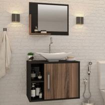 Armário de Banheiro com Cuba e Espelho 1 Porta 2 Prateleiras Preto ônix/Nogal 13689 - Compace Armário de Banheiro com Cuba e Espelho 1 Porta 2 Prateleiras Preto ônix/Nogal 13689 - Compace