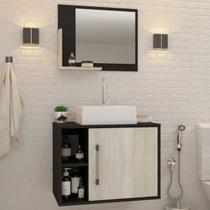 Armário de Banheiro com Cuba e Espelho 1 Porta 2 Prateleiras Preto Onix/Snow 13687 - Compace Armário de Banheiro com Cuba e Espelho 1 Porta 2 Prateleiras Preto Onix/Snow 13687 - Compace