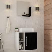 Armário de Banheiro com Cuba e Espelho Soft 1 Porta 2 Prateleiras Branco Chess/Preto ônix 13685 - Compace