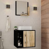 Armário de Banheiro com Cuba e Espelho Soft 1 Porta 2 Prateleiras Preto ônix/Carvalho 13685 - Compace Armário de Banheiro com Cuba e Espelho Soft 1 Porta 2 Prateleiras Preto ônix/Carvalho 13685 - Compace