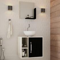 Armário de Banheiro com Cuba e Espelho Soft 1 Porta 2 Prateleiras Snow/Preto ônix 13686 - Compace