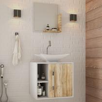 Armário de Banheiro com Cuba e Espelho Soft 1 Porta Branco Chess/Carvalho 13684 - Compace