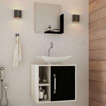 Armário de Banheiro com Cuba e Espelho Soft 1 Porta Snow/Preto ônix 13684 - Compace