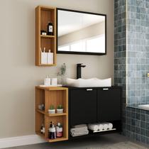 Armário de Banheiro com Cuba Gravatá 4 Portas Preto Fosco/Naturalle - Panorama Móveis Armário de Banheiro com Cuba Gravatá 4 Portas Preto Fosco/Naturalle - Panorama Móveis