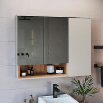 Armário de Banheiro com Espelho Cecília 3 PT Arenas e Mel