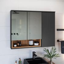 Armário de Banheiro com Espelho Cecília 3 PT Grafite e Mel Armário de Banheiro com Espelho Cecília 3 PT Grafite e Mel