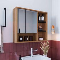 Armário de Banheiro com Espelho Versato 1 PT Mel e Preto 52x60 cm - Nova Móbile