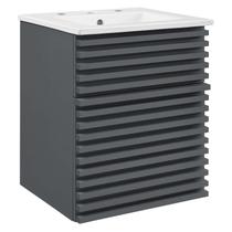 Armário de banheiro de 18" MDF em grão de nogueira com pia