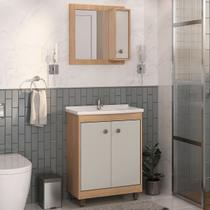 Armário de Banheiro Leví 3 Portas com Espelho Carvalho Nature/Arena - Pnr Móveis