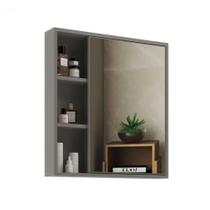 Armário de Banheiro Maré 1 Porta 3 Nichos com Espelho 100% Mdf Cimento - Belizze Móveis