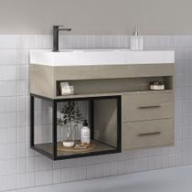 Armário de Banheiro New 2 Gavetas com Cuba 100% Mdf Marmo Crema - Belizze Móveis
