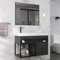 Armário de Banheiro New 80 Cm 2 Gavetas 100% Mdf com Espelho Carbono - Belizze Móveis