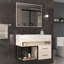 Armário de Banheiro New 80 Cm 2 Gavetas 100% Mdf com Espelho Carvalho - Belizze Móveis Armário de Banheiro New 80 Cm 2 Gavetas 100% Mdf com Espelho Carvalho - Belizze Móveis