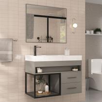 Armário de Banheiro New 80 Cm 2 Gavetas 100% Mdf com Espelho Cimento - Belizze Móveis Armário de Banheiro New 80 Cm 2 Gavetas 100% Mdf com Espelho Cimento - Belizze Móveis