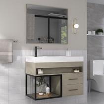 Armário de Banheiro New 80 Cm 2 Gavetas 100% Mdf com Espelho Marmo Crema - Belizze Móveis Armário de Banheiro New 80 Cm 2 Gavetas 100% Mdf com Espelho Marmo Crema - Belizze Móveis