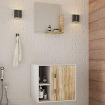 Armário de Banheiro Olivia 1 Porta 2 Prateleiras com Espelho Branco Chess/Carvalho - Pnr Móveis