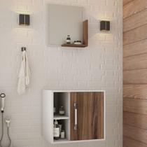 Armário de Banheiro Olivia 1 Porta 2 Prateleiras com Espelho Branco Chess/Nogal - Pnr Móveis