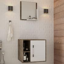 Armário de Banheiro Olivia 1 Porta 2 Prateleiras com Espelho Carvalho Dark/Branco Chess - Pnr Móveis