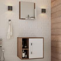 Armário de Banheiro Olivia 1 Porta 2 Prateleiras com Espelho Nogal/Branco Chess - Pnr Móveis