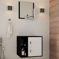 Armário de Banheiro Olivia 1 Porta 2 Prateleiras com Espelho Preto ônix/Branco Chess - Pnr Móveis