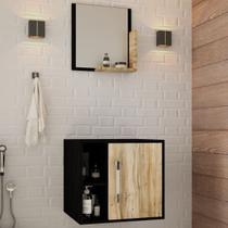 Armário de Banheiro Olivia 1 Porta 2 Prateleiras com Espelho Preto ônix/Carvalho - Pnr Móveis Armário de Banheiro Olivia 1 Porta 2 Prateleiras com Espelho Preto ônix/Carvalho - Pnr Móveis