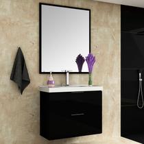 Armário de Banheiro Pietra 3 Gavetas com Espelho MDP Preto - Móveis Bosi