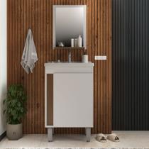 Armário de Banheiro Smart 1 Porta com Cuba Espelho e Pés 100% Mdf Noce - Belizze Móveis Armário de Banheiro Smart 1 Porta com Cuba Espelho e Pés 100% Mdf Noce - Belizze Móveis