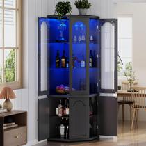 Armário de Bar de Canto Gyfimoie com Porta de Vidro LED Ajustável Armário de Bar de Canto Gyfimoie com Porta de Vidro LED Ajustável