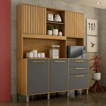 Armário de chão 5 Portas Ripadas 2 Gavetas Diamante Cinamomo/Grafite - Valdemóveis