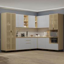 Armário de Cozinha 10 Peças CP03 e Tampo Pierre Carvalho/Cinza L01 - Mpozenato Armário de Cozinha 10 Peças CP03 e Tampo Pierre Carvalho/Cinza L01 - Mpozenato