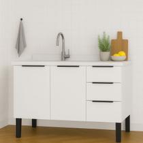 Armário de Cozinha 117cm Gabinete Aço 2 Portas e 3 Gavetas