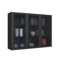 Armario de Cozinha 1,20 3 Portas de Vidro Diamante Preto/Chumbo