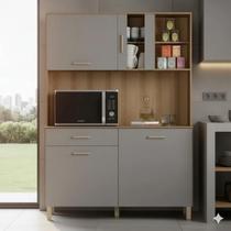 Armário De Cozinha 120cm Compacto Com Balcão Multiuso Gaveta e Porta Vidro Viena
