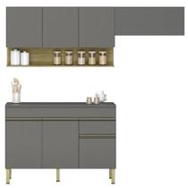 Armário de Cozinha 3 Peças Balcão com Tampo 120cm Lina05 K02 Gris/Freijó - Mpozenato