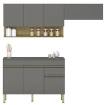 Armário de Cozinha 3 Peças Balcão com Tampo 150cm Lina15 K02 Gris/Freijó - Mpozenato