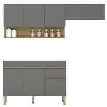 Armário de Cozinha 3 Peças Balcão sem Tampo 150cm Lina12 K02 Gris/Freijó - Mpozenato