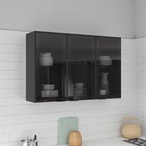 Armário de Cozinha 3 Portas 120cm Vidro Transparente 100% MDF Dobradiças Slow Motion Lúmina Itatiaia