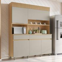 Armário de Cozinha 5 Portas 2 Gavetas Realeza 160cm 100% MDF Cinza/Carvalho/Greige Armário de Cozinha 5 Portas 2 Gavetas Realeza 160cm 100% MDF Cinza/Carvalho/Greige