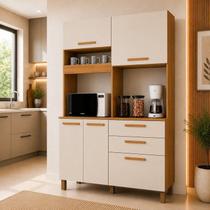 Armário de Cozinha 5 Portas e 2 Gavetas 100% MDF Viena Yescasa Branco/Cinamomo/Off White