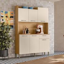 Armário de Cozinha 6 Portas 1 Gaveta Kit Gênova Bege/Freijó/Soft Armário de Cozinha 6 Portas 1 Gaveta Kit Gênova Bege/Freijó/Soft