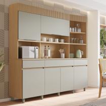Armário de Cozinha 6 Portas 3 Gavetas Realeza 220cm 100% MDF Cinza/Carvalho/Greige Armário de Cozinha 6 Portas 3 Gavetas Realeza 220cm 100% MDF Cinza/Carvalho/Greige