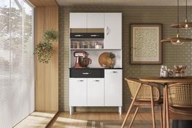 Armário de Cozinha 6 Portas com Nicho Vogue Branco/Linho preto Kits Paraná